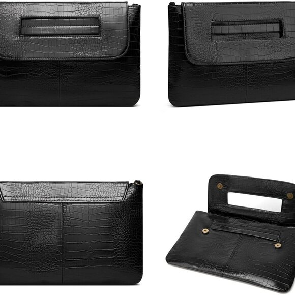 Women Classic Crocodile Pattern Faux Leather Clutch Purse Oversized Female Shoul - Picture 7 of 9